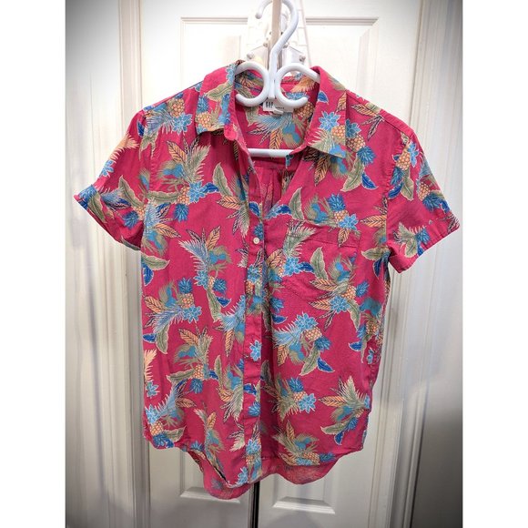 Gap Button-Down Floral Pink Shirt XS Boyfriend Fit - Picture 1 of 3